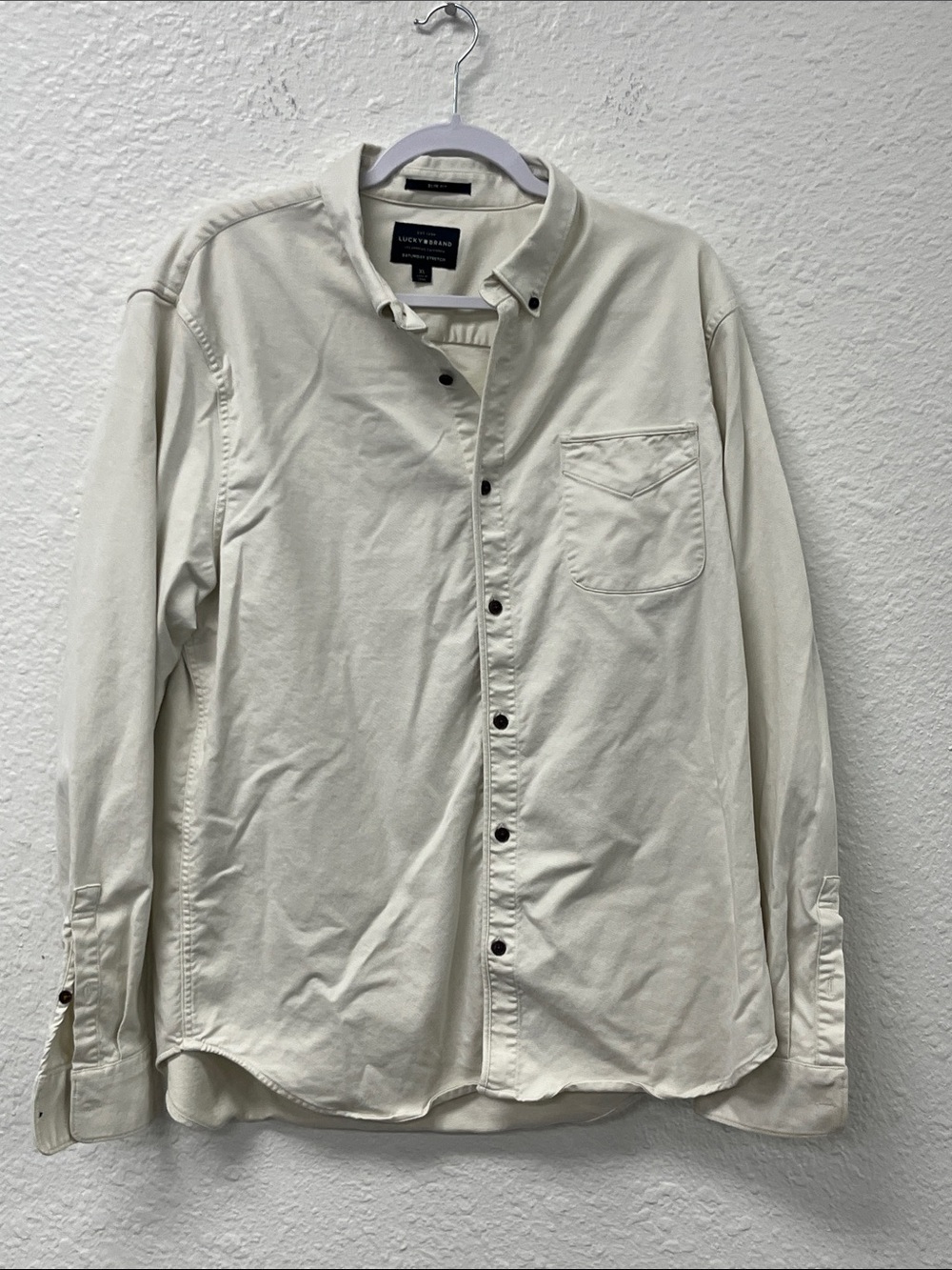 Lucky Brand Men's Cream Button-Down Shirt. #1234